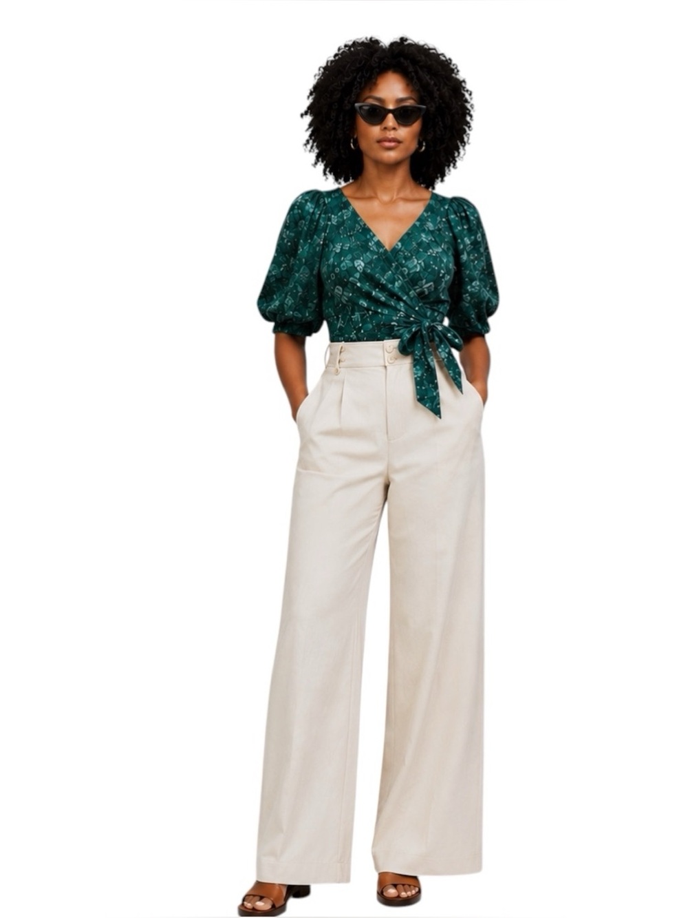 Madewell Emerald Green Size S Floral Wrap Top Puff Sleeve Cottagecore Feminine